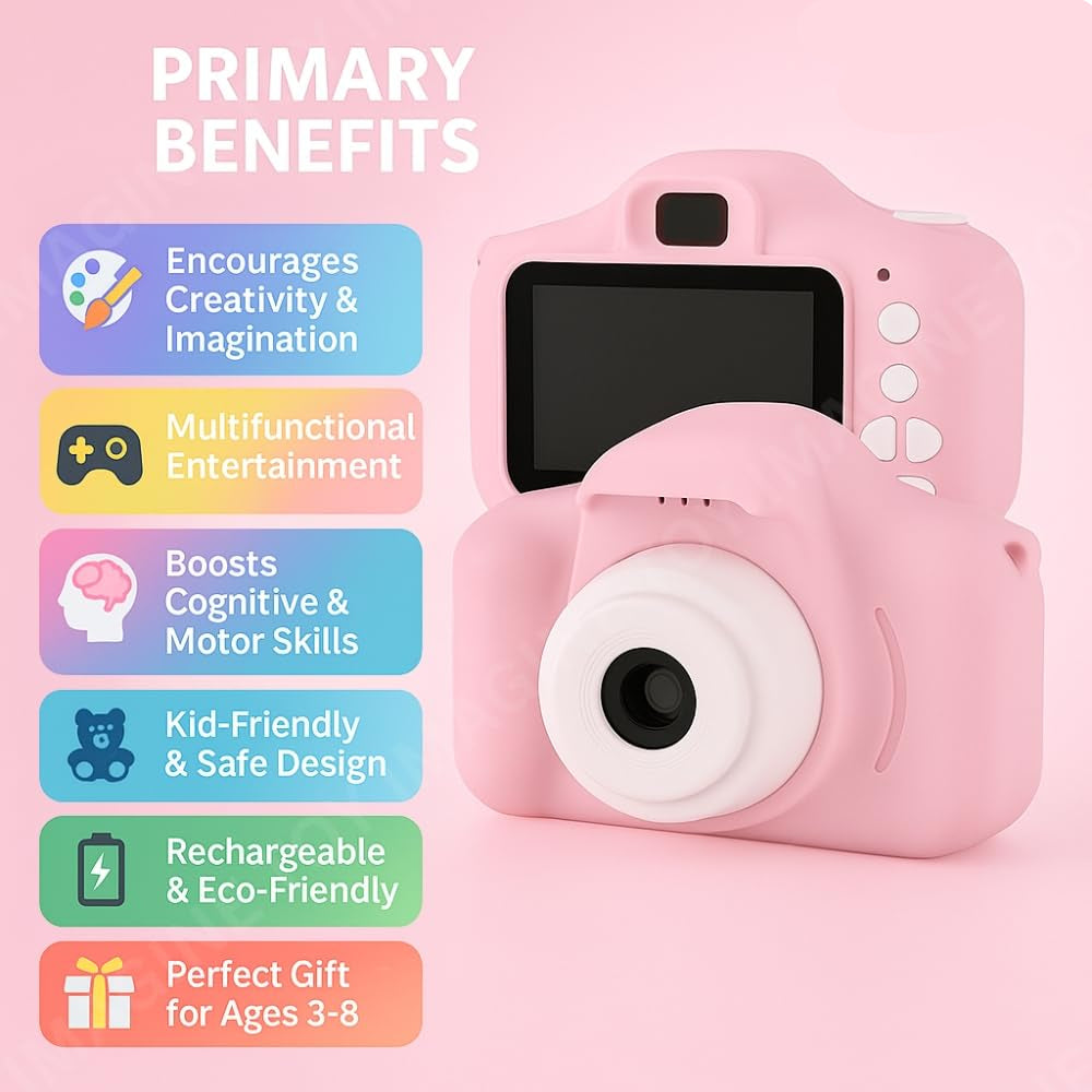 Kids Digital Camera | 1080p Video & 3.0MP Photos | 2-Inch Screen, USB Rechargeable & Portable | Fun Mini Toy Camera for Boys & Girls Age 3–10